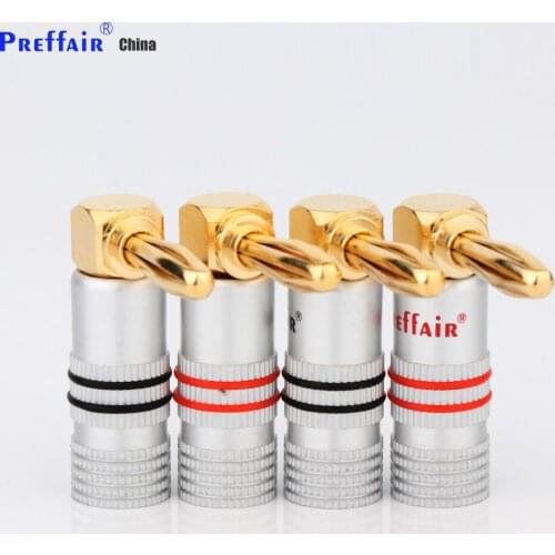 8Pcs Preffair Hi-End BA1467 24K Gold Right Angled Speaker Banana Plug Audio Jack Connector For HiFi Speaker Cable