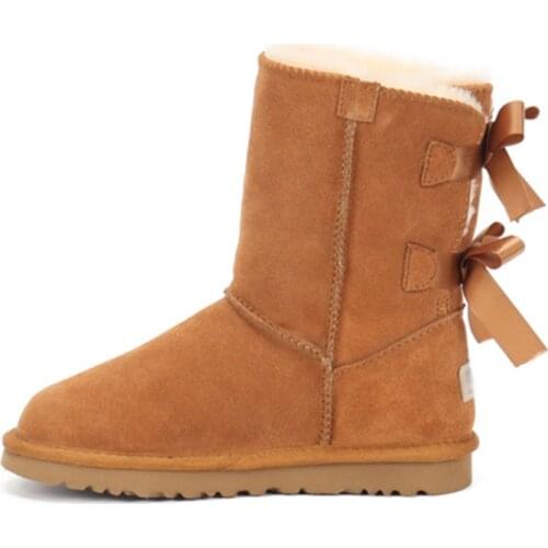 Australian 2021 Fashion Children Genuine leather fur lined short ankle snow boots for Boys Girls keep warm winter Snow Boots big