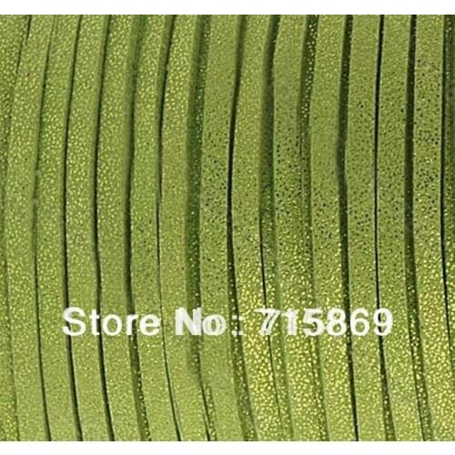 Free Shipping 3 x 1.5mm 100Yards (92 Meters) Metallic Peridot Green Flat Faux Suede Leather Cord