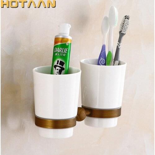 Free shipping Fashion toothbrush holder,Pure copper&ceramic,Double cup, Bathroom tumbler holder bathroom set-wholesale YT-13208