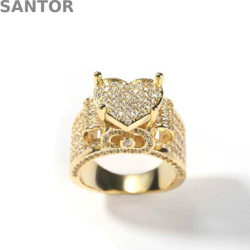 Hip Hop CZ Cubic Zircon Love Ring Heavy Industry Design Trend Punk Jewelry Big Ring Men