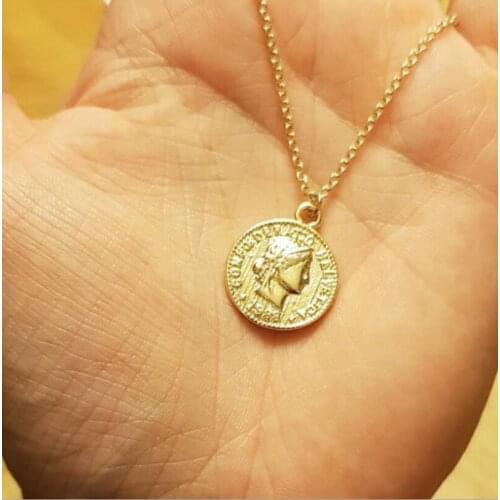 BUDROVKY Gold Coin Necklace Retro Human Head Coin Pendant Fashion Simple Street Hipster Clavicle Chain Pendant Drop shipping