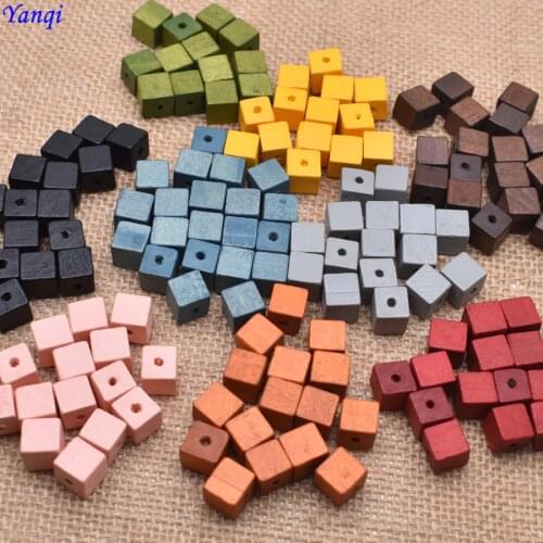 Yanqi 50pcs Natural Square Wood Beads 10mm Colorful Loose Spacer Wooden Beads For DIY Jewelry Making Necklace Earrings Bracelets