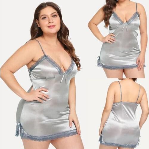 Fast Delivery Women Sexy Plus Size Contrast Lace Slips With Thong Nightdress Bowknot Lingerie sexys pornôs Hot Erotic Women Sets