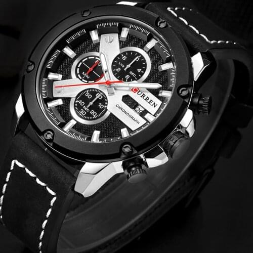 CURREN New Men Fashion Quartz Watch Mens Military Sport Wrist Watches Male Leather Chronograph Analog Clock Relogio Masculino
