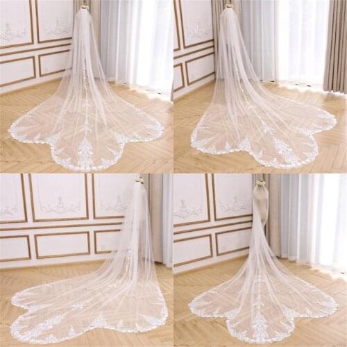 Irregular Wedding veil Floral Bridal Veil Elegant Chapel Wedding Veil Cathedral Flowy Lace Veil Ivory Wedding Veil with Flower L