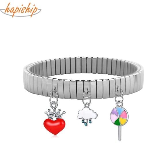 Hapiship Fashion Stainless Steel Alloy Heart Clouds Bees Lollipop Pendant Elastic Bracelet for Women Men Jewelry Wholesale G160