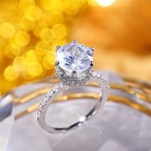 Huitan 2021 Wedding Trend Eternity Rings for Women Classic 6 Prong Setting Transparent Cubic Zirconia Luxury Engagement Jewelry