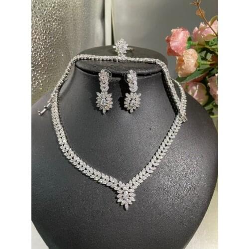 Janekelly 2pcs Bridal Zirconia Full Jewelry Sets For Women Party, Luxury Dubai Nigeria CZ Crystal Wedding Jewelry Sets