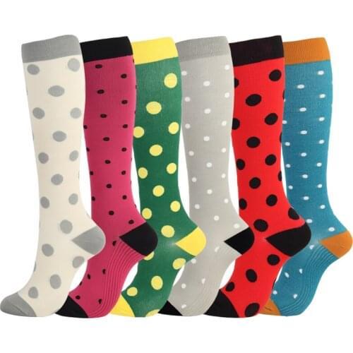 2020 Autumn Winter Compression Stockings Unisex Nylon Outdoor Sports Long Tube Running Socks Happy Dot Prevent Varicose Veins