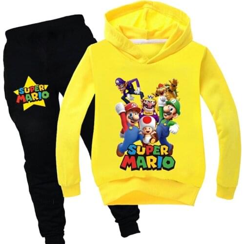 Kids Clothing Sets for Girls Boys Super Mario Costume Birthday Suit Long Sleeve Children Sport Suits Hoodies Tops +Pants Sets