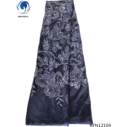 BEAUTIFICAL sequin lace fabric velvet lace african lace fabrics tulle 5 yards/lot 2019 latest green designs for dresses RFN121