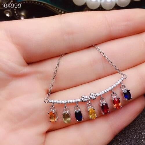 Anniversary Best Gift Sapphire Pendant 925 sterling silver Fine jewelry Natural And Real Sapphire Necklace