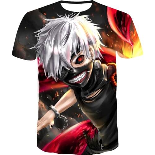 Fashion T shirts Tokyo Ghoul T shirt Men Blood Tshirts Casual Ken Kaneki Shirt Print Japan Anime Clothes Cosplay Tshirt Printed