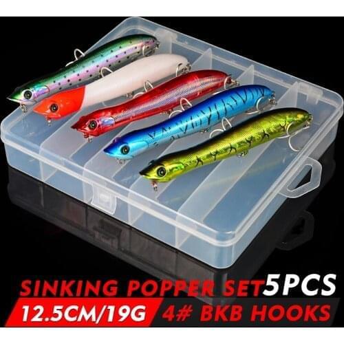 5pcs Popper Fishing Lure Set 12.5cm 19g Floating Artificial Wobbler Topwater Bass Bait Carp Tackle Crankbaits Peche Minnow Lure