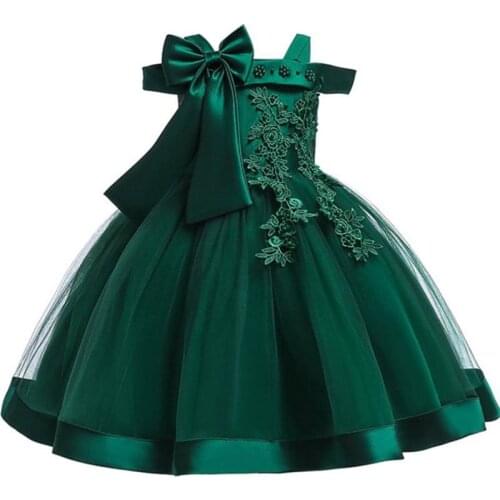 One Shoulder Big Bow Flower Baby Girls Dress Clothing Silk Tutu Party Evening Elegant Girls Princess Dress Kids Vestidos
