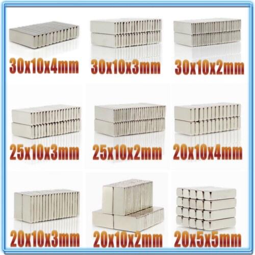 20Pcs N35 Neodymium Magnet Block 20X10X2 20X10X3 20X10X4 20X10X5 25X10X3 30X10X2 30x10x4 20X5X2 mm Block Bar Magnets Rare Earth