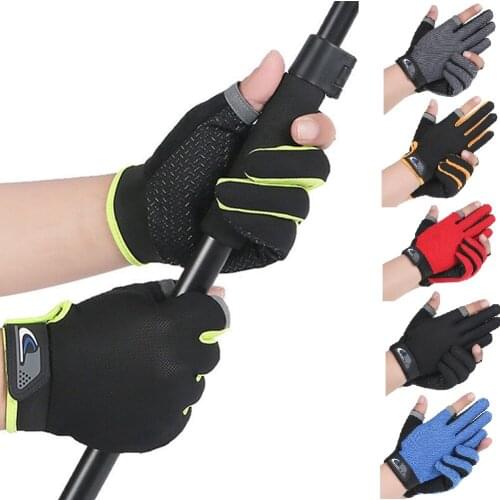 Anti-Slip Breathable Fishing Gloves Two Finger Cut Durable Fishing Cycling Gloves Pesca Fitness Carp Fishing Comofortable