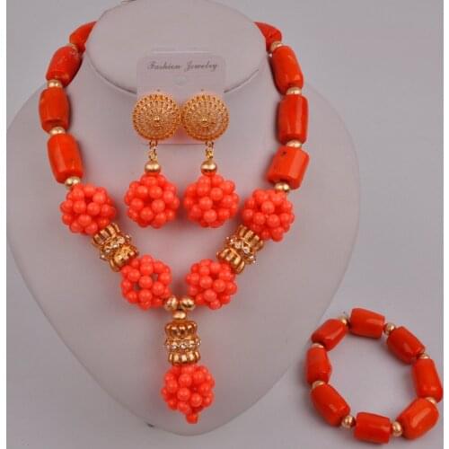 New Arrived Orange Nigerian Coral Beads African Jewelry Set Bridal Wedding Jewelry Sets 41-CB-01