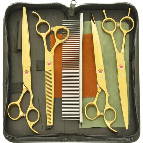 Purple Dragon 8.0" Steel 440C Pets Grooming Scissors Straight Dogs Cutting Thinning Shears Curved Tesoura Animal Trimmers B0050B