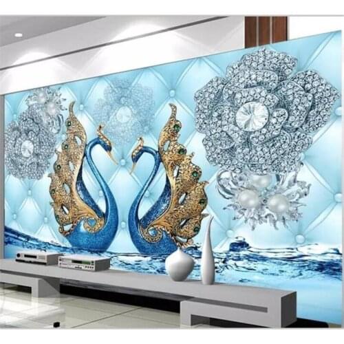 Beibehang Wallpaper custom living room bedroom mural luxury 3d swan diamond flower water pattern jewelry TV background Wall