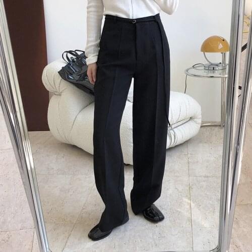 Autumn and winter womens pants casual solid color high waist loose pants