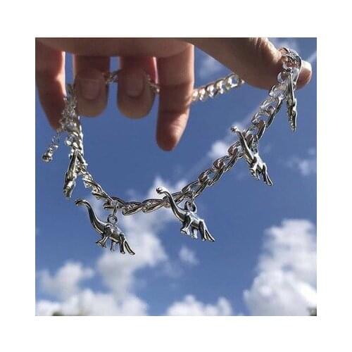 2021 Vintage Harajuku Gothic Punk Metal Dinosaur Shape Pendant Choker Necklace For Women Girls Cool Hip Hop Trendy Jewelry