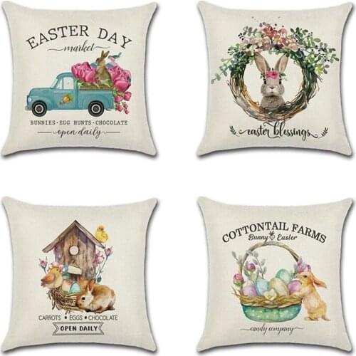 Easter Day Decorative Pillow Case Lovely Rabbit Smear Egg Truck Printed Cushion Cover For Home Sofa 45x45cm