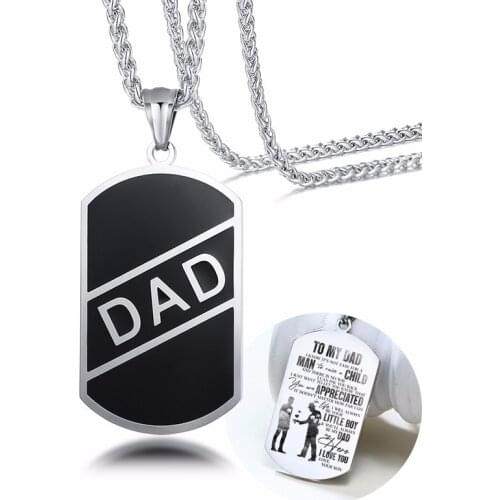 FATHERS DAY GIFT DAD DOG TAG PENDANT NECKLACE STAINLESS STEEL MEN JEWELRY 24 INCH