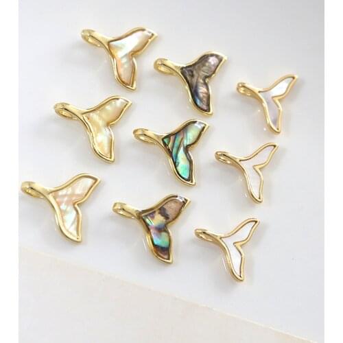 Copper Metal 14K Real Gold Plated Abalone Shell Fish Tail Charms 10pcs/lot For DIY Fashion Bohemia Jewelry Making Accessories