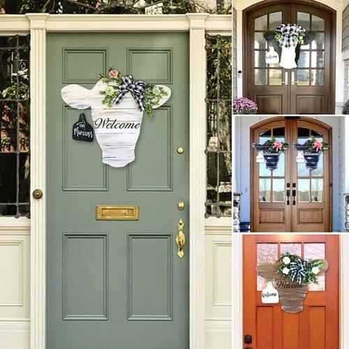 Welcome Porch Sign Cow Head Shaped DIY Craft Acrylic Ornamental Front Door Hanger for Home