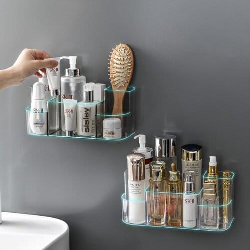 Transparent Cosmetic Storage Box Wall-Mounted For Makeup Organizer Sundries Jewelry Household Bathroom Storage Accessories