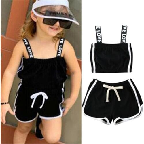 Pudcoco 2-7Y Baby Girls Clothes Baby Tracksuit Kids Sunsuit Letter Sleeveless Sling Tops + Shorts Pants Casual kids Clothes 2020