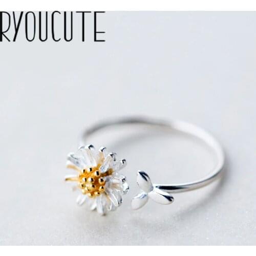 RYOUCUTE 100% Real Silver Color Jewelry Fashion Big Daisy Flower Rings for Women Bijoux Statement Antique Ring Anillos