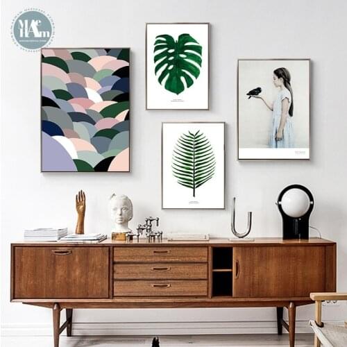 Nordic Leaves Figures wall art Canvas posters Painting Prints Abstract Landscape Picture for Living Room Morden art Home Decor