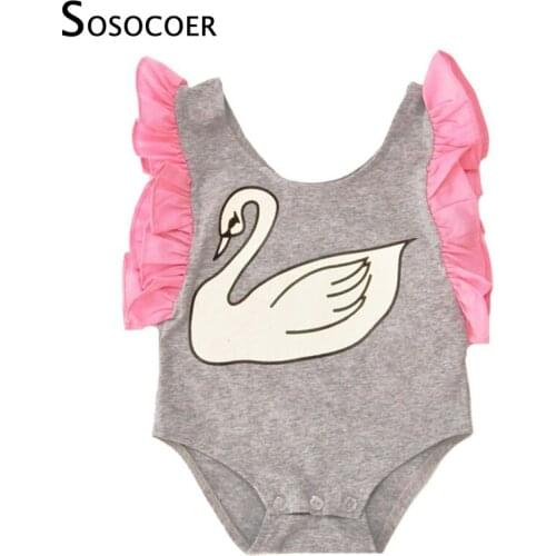 SOSOCOER Baby Girl Rompers 2017 Summer Swan Fly Sleeve Girls Jumpsuit Romper Cartoon Animal Infant Romper Kids Newborn Clothes
