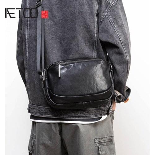 AETOO Leather trendy shoulder bag, mens trend top layer leather crossbody bag, trendy mens bag