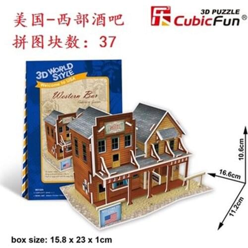 T57 3D Puzzle American West Bar DIY Creative gift Educational toys World style tour construction paper model
