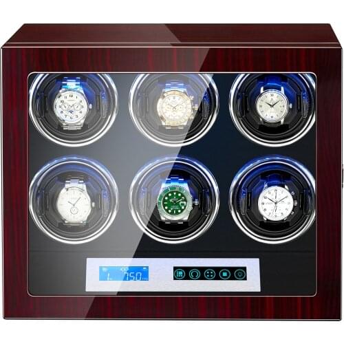 AAA Quality 5 Modes Ebonywood Watch Winder with Quiet Japanese Mabuchi Motor 6+0 Storage Ultra-quiet Japanese motor with LED