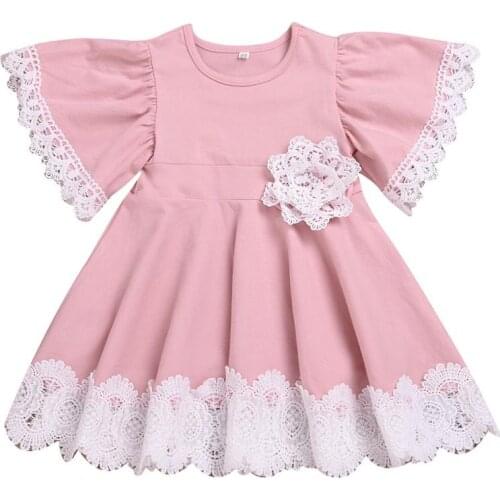 Baby girl dress spring 2020 Toddler Kids Baby Girls Patchwork lace dress princess lovely pink ruffle dress for infant baby girl