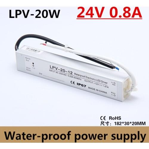 High Quality IP67 20W 24V 0.8A Water-proof Power Supply LED Driver Adapter Voltage Transformer 90-260vac input, 24VDC output