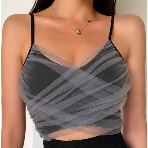Women Summer Cute Cropped Halter Top 2020 Bustier Sexy Clothing Gothic Korean Fashion Clothing Casual Lace Sleeveless Clothes