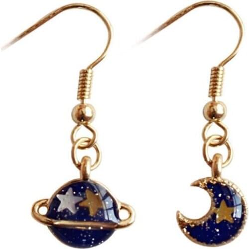 Asymmetric Star Moon Drop Earrings Dreamy Blue Starry Sky Female Earrings Fashion Women Jewelry