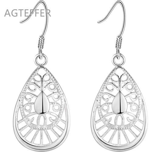 AGTEFFER 925 Sterling Silver Water Drop Shape Drop Earrings For Women Lady Wedding Engagement Party Fashion Jewelry