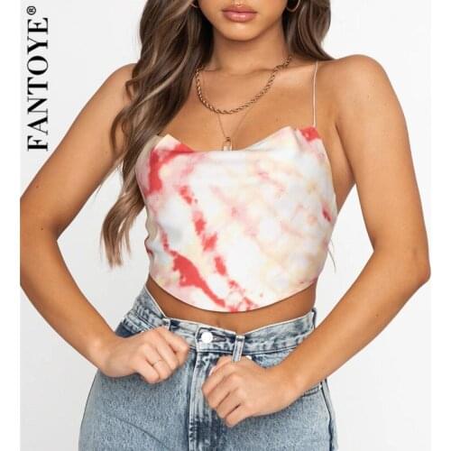 Fantoye Women Sexy Tie-dye Irregular Camis Fashion Bandage Backless Bodycon Crop Top Female Sleeveless Nightclub Wear Tank Top
