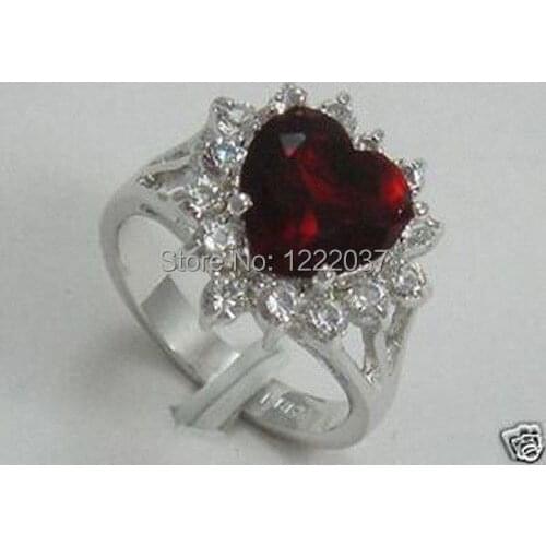 Hot Womens Red Cubic Zirconia Heart Silver color Crystal Jewelry Ring