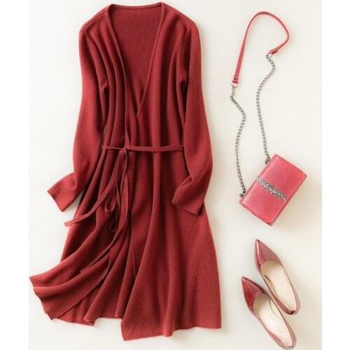 2021 winter womens 100% cashmere sweater and dress knit aunty high-quality warm over-the-knee pullover