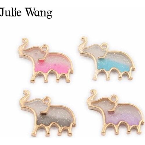 Julie Wang 10pcs Epoxy Cartoon Elephant Charms Alloy Gold Tone Animal Pendant Necklace Bracelet Jewelry Making Accessory