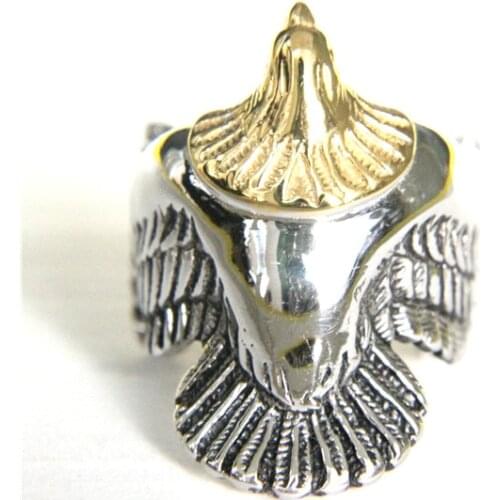 2017 Cool Style Biker Flying Eagle Ring Hot Stainless Steel Mens Ring Golden Animal Eagle Open Style Cool ring