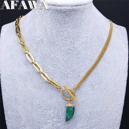 2021 Horns Stainless Steel Green Black Stone Chains Necklaces Gold Color Necklace Women Jewelry collar acero inoxidable NXS02